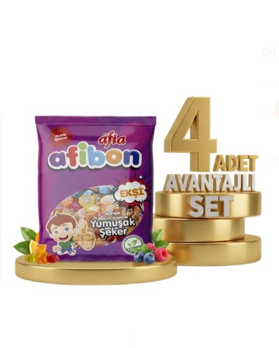 Afia Afibon Ekşi Karışık Meyveli Yumuşak Şeker 80 Gr 4lü Set