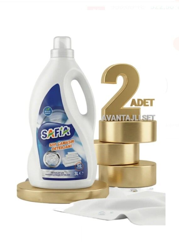 Safia Bitkisel Sıvı Çamaşır Makine Deterjanı Beyazlar 2x3 Lt