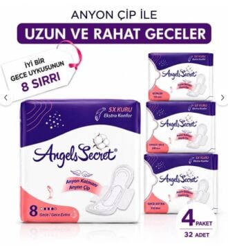 Angels secret Gece Süper Emici Ultra İnce Anyonlu Hijyenik Ped 4lü