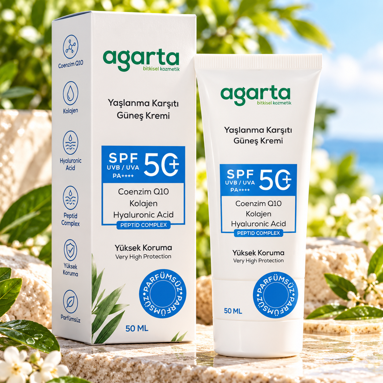 Agarta Yaşlanma Karşıtı Collagen Destekli Spf+50 Yüz Güneş Kremi 50 Ml