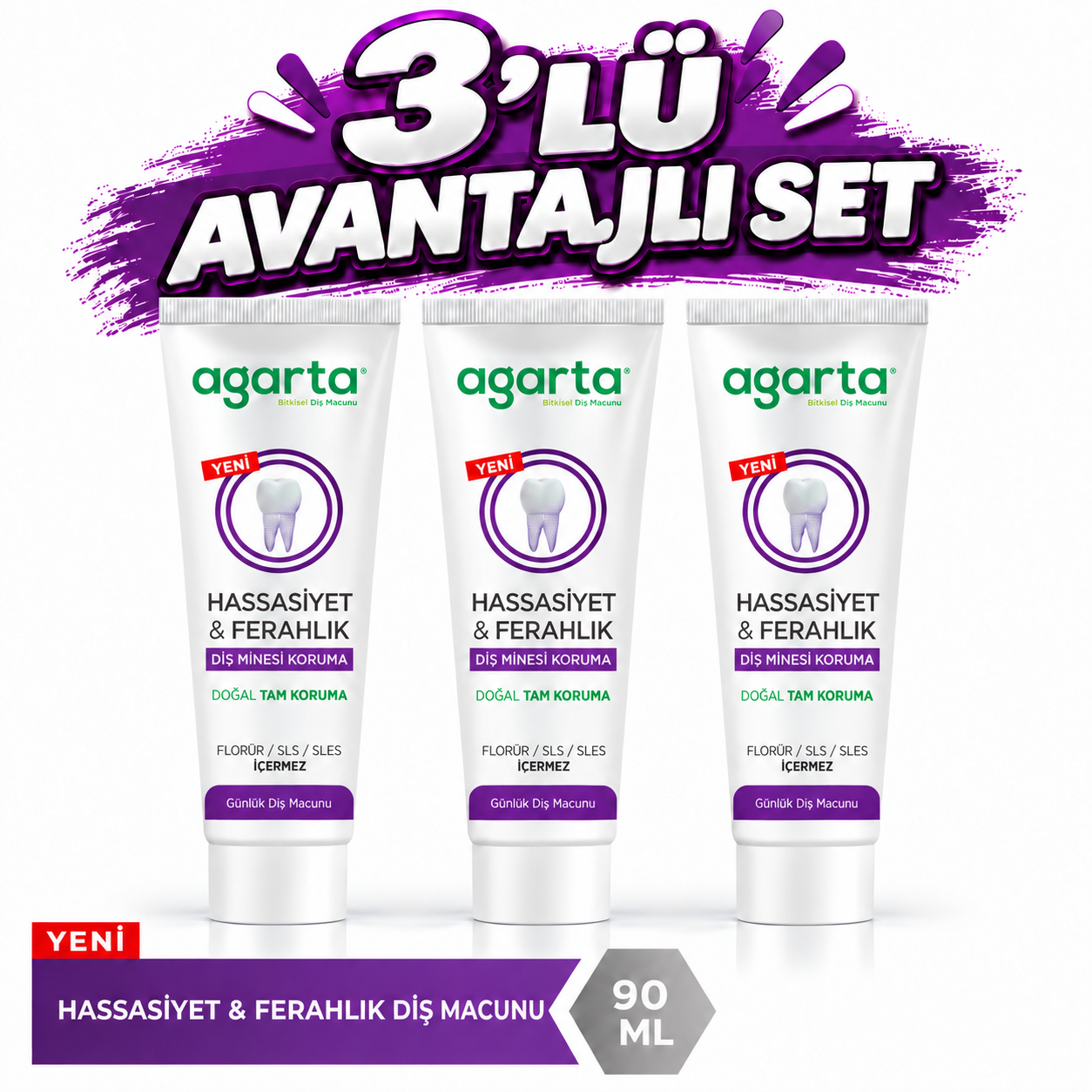 Agarta Doğal Hassasiyet Ve Ferahlık Diş Macunu 90 Ml 3lü Set