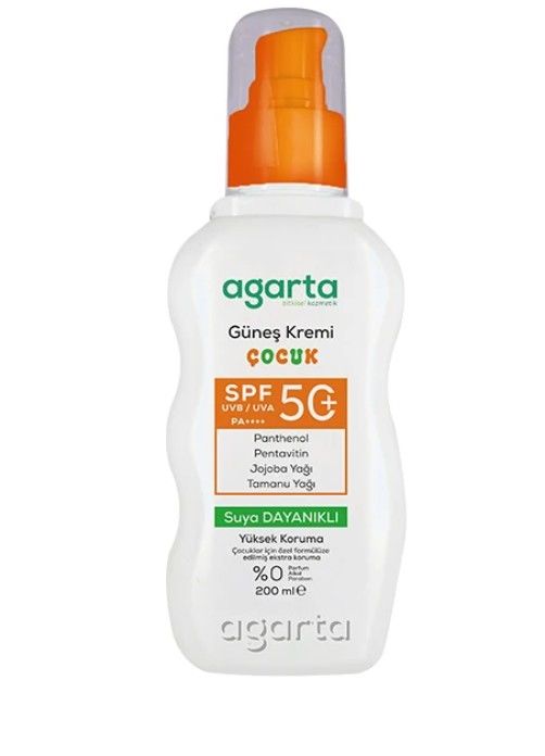Agarta Suya Dayanıklı Yüksek Koruma SPF 50+ Yüz Vücut Koruyucu Çocuk Güneş Kremi  200 ml