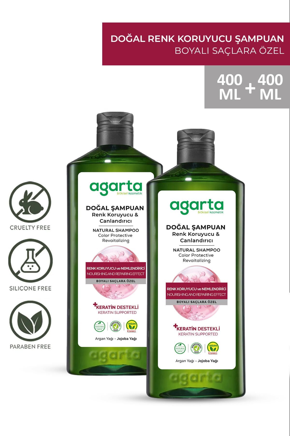 Agarta 2 Adet Boyalı Saçlar Için Renk Koruyucu Ve Canlandırıcı Şampuan 400ml+400ml