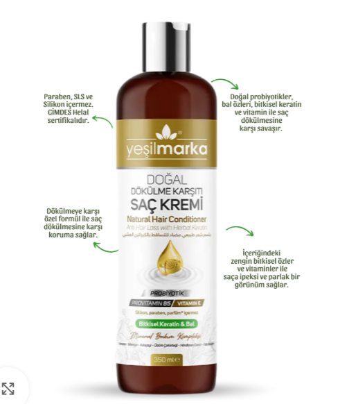 Yeşilmarka Doğal Saç Dökülmesi Karşıtı Saç Kremi 350 ml